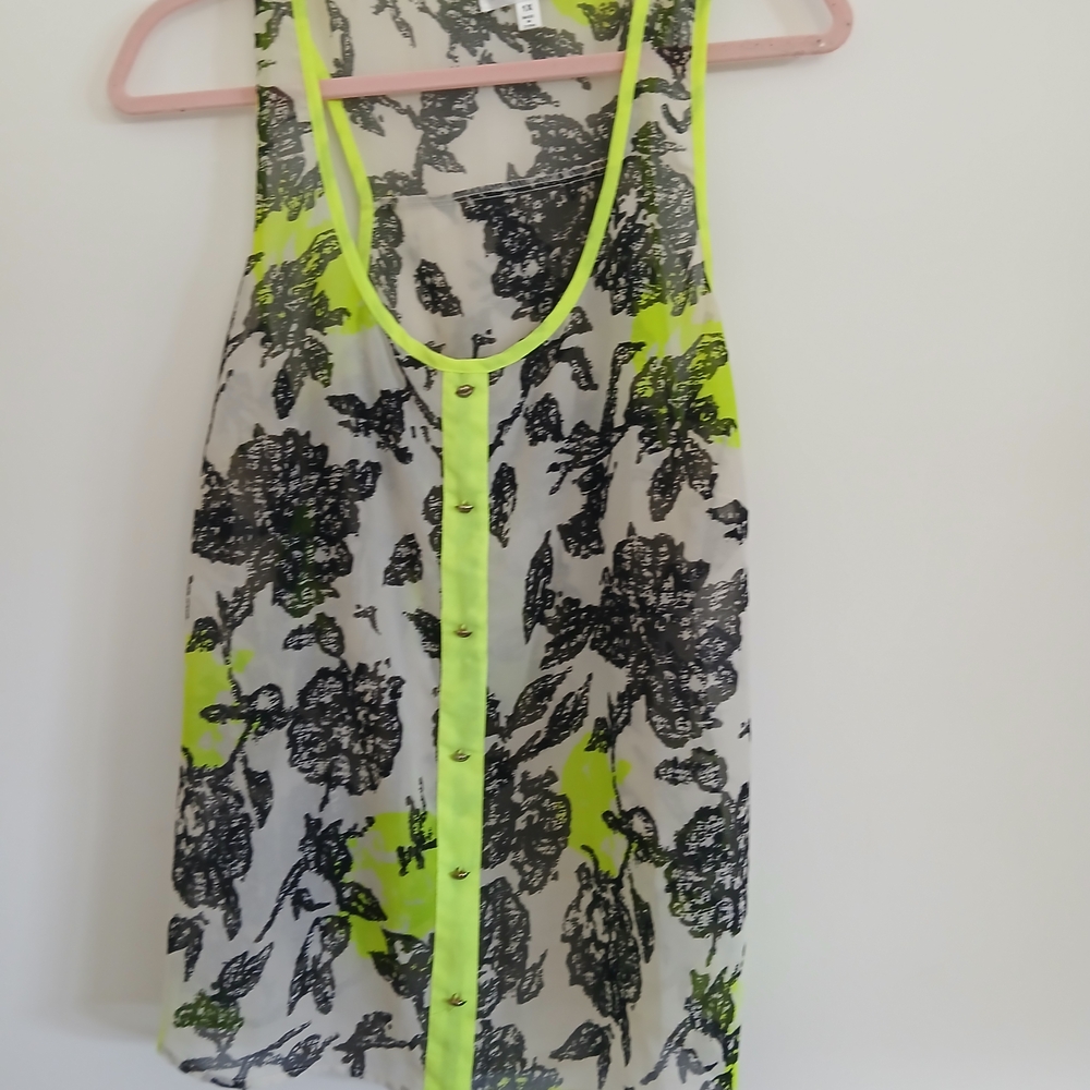 Roommates Sheer Top with Neon and Gray Floral Design